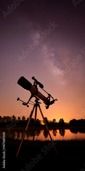Fototapeta A Telescope Under a Cosmic Canvas