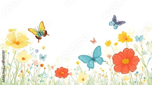 Obraz Spring Flowers  Butterflies.