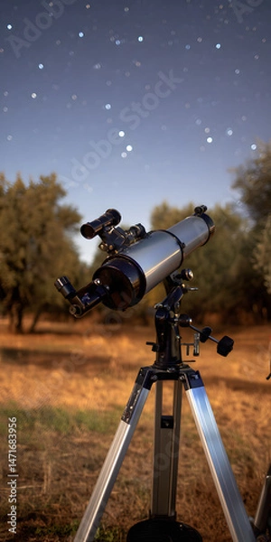 Fototapeta Stargazing with a Modern Telescope Under a Vast Night Sky