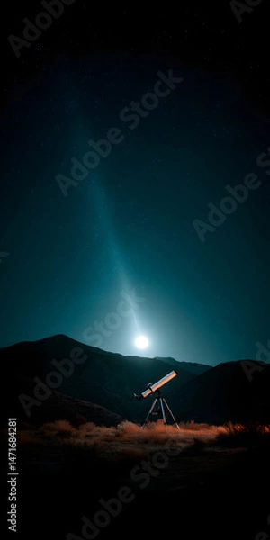 Fototapeta Serene Night with Telescope and Full Moon