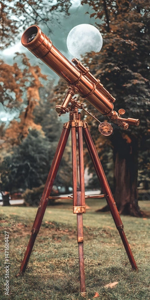 Fototapeta Moonlit Exploration with a Telescope