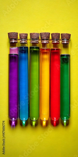 Fototapeta Rainbow Spectrum of Test Tubes on White Countertop
