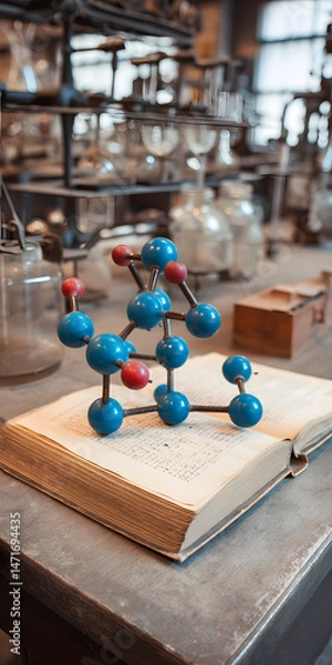 Fototapeta Nostalgic Vintage Science Book on Rustic Desk