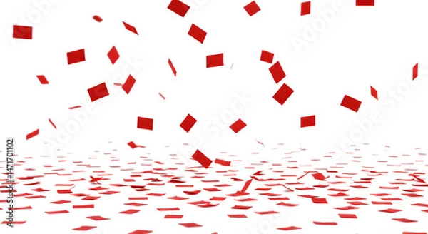 Obraz Red confetti falling on a white surface with a black background in a celebration isolated on white background, tarensparent background, png, jpg,jpeg,  on transparent background