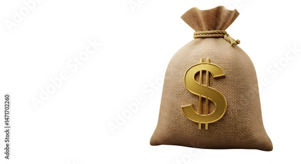 Obraz A money bag with a dollar sign on it against a black background on the right side isolated on white background, tarensparent background, png, jpg,jpeg,  on transparent background