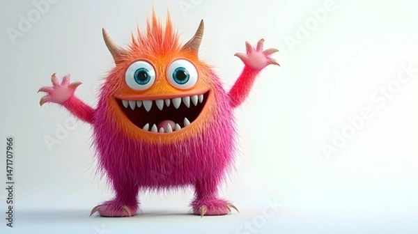 Obraz Playful stylized 3D furry monster cartoon character with exaggerated features for animation