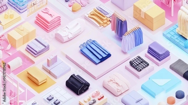 Fototapeta Pastel Paradise: A 3D Rendering of Online Shopping