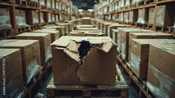 Obraz Damaged box in warehouse