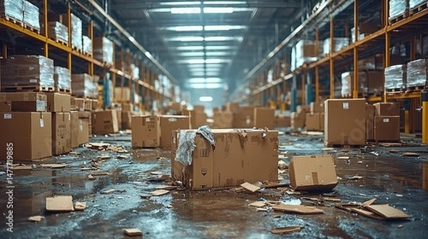Obraz Damaged boxes in a warehouse