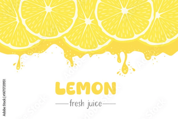 Fototapeta Background of fresh lemon, juice with drops, splashes and pieces of fruit