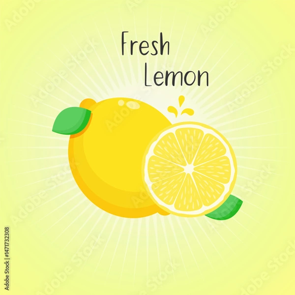 Fototapeta Fresh and bright lemon fruit. A whole lemon and a slice of lemon on a bright background