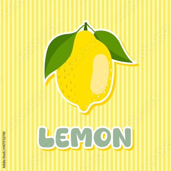 Fototapeta A bright lemon background. Lemon and text on a yellow striped background.