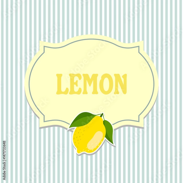 Fototapeta A sign, symbol, or emblem made from organic lemon. Vintage label, logo, or badge. Isolated. Striped background. 