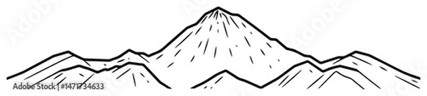 Fototapeta simple vector line art of mountain range, minimalist black and white landscape illustration