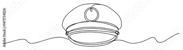 Fototapeta black and white vector drawing of a captain's hat in single line style