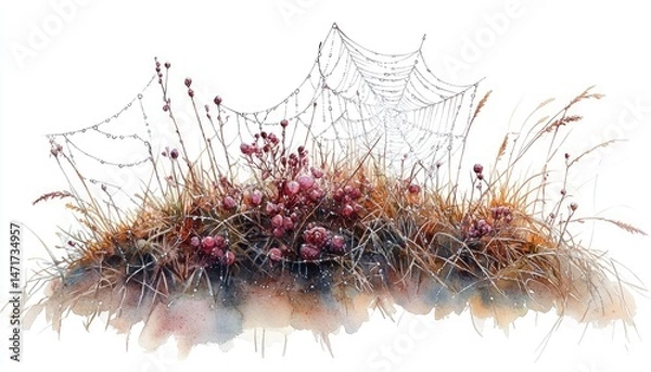 Obraz Dew-kissed meadow with spiderwebs