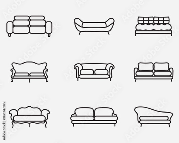 Fototapeta ype of sofa outline icons .various sofa furniture thin line vector icon isolated on background
