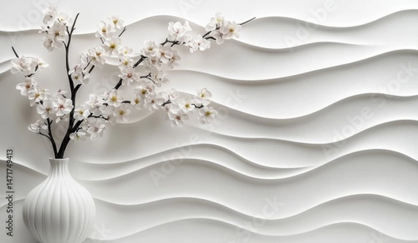 Obraz Elegant white vase with delicate blossoms on a textured background