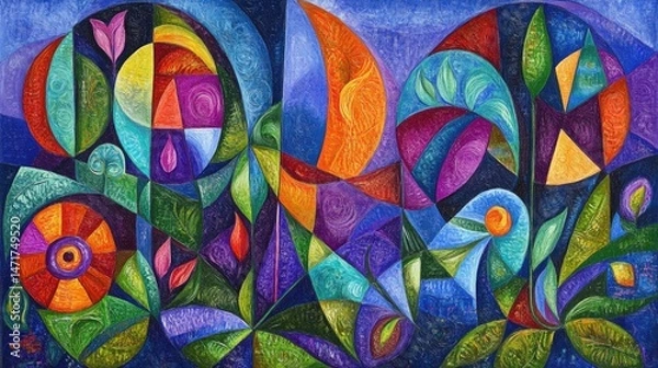 Fototapeta Abstract Garden Rhapsody: A vibrant interplay of colors and shapes celebrating the beauty of nature's abstract forms