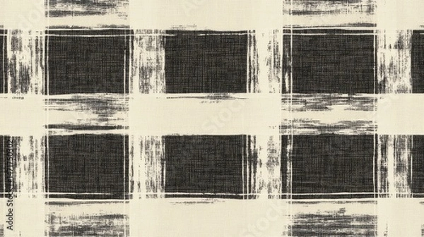 Fototapeta Abstract Black and Beige Check Pattern Textile Design