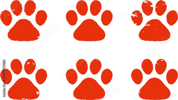 Obraz 肉球のハンコ・スタンプ　犬　猫　赤　Dog and cat paw print.