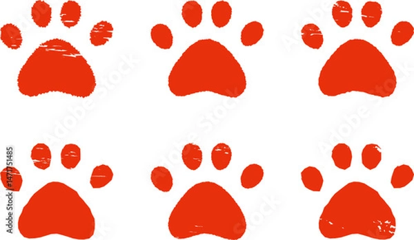 Obraz 肉球のハンコ・スタンプ　犬　猫　赤　Dog and cat paw print.