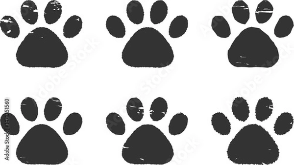 Obraz 肉球のハンコ・スタンプ　犬　猫　黒　Dog and cat paw print.