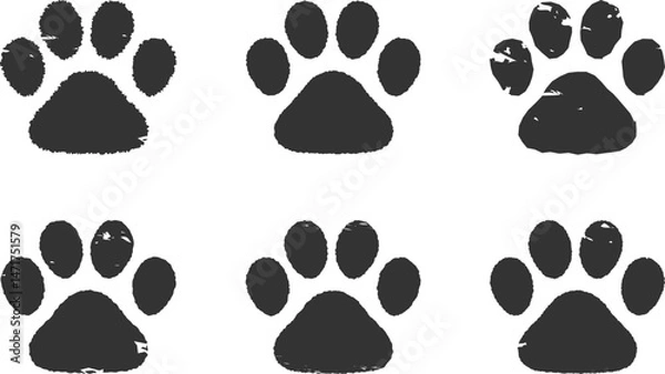 Obraz 肉球のハンコ・スタンプ　犬　猫　黒　Dog and cat paw print.