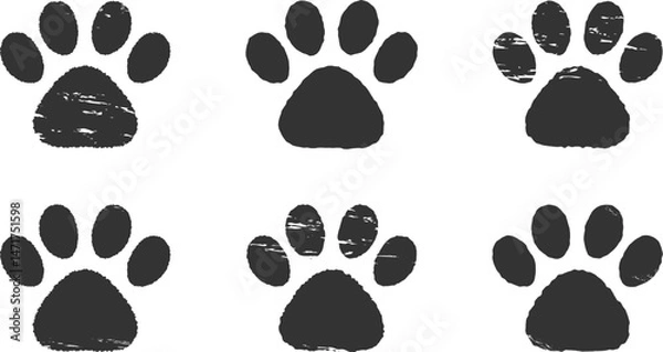 Obraz 肉球のハンコ・スタンプ　犬　猫　黒　Dog and cat paw print.