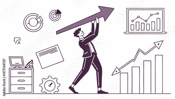 Obraz  Business Growth Success Vector with Arrow Lift
