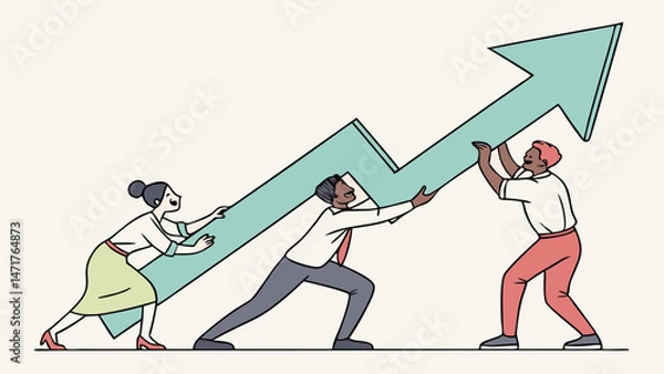 Obraz  Teamwork Pulling Arrow Up – Business Success Concept Vector