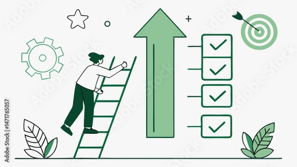 Obraz : Career Growth and Checklist Achievement – Vector Graphic