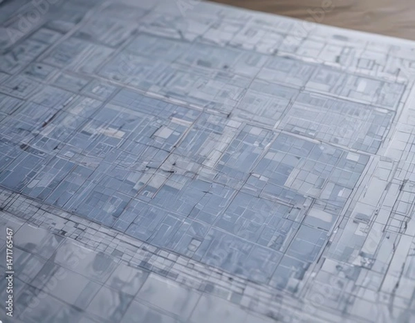 Obraz Blueprint photo mockup with grid overlay  Architectural design template , overlay effect, technical drawing template, building