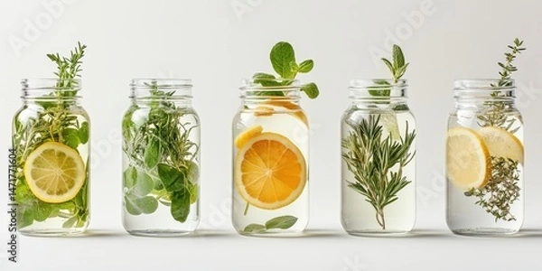 Obraz Refreshing Infused Water with Fresh Herbs and Fruits