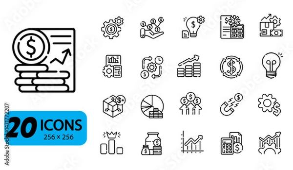 Fototapeta Set of 20 Business Growth and Financial Strategy Icons, Outline Style, 256x256 Pixels