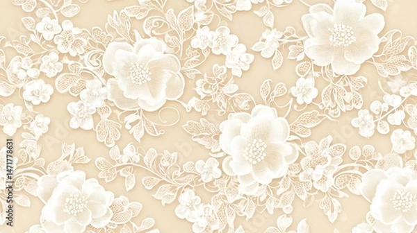 Fototapeta Beige Floral Seamless Pattern.