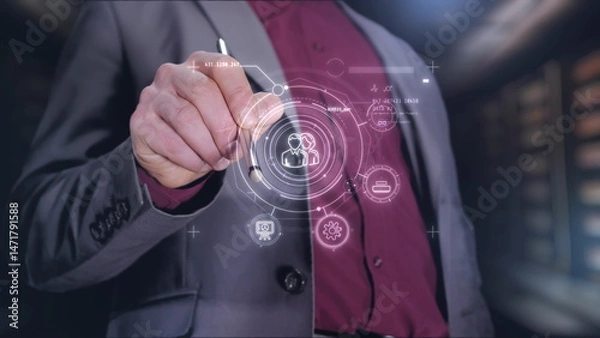 Obraz Development team structure in infographics on a holographic panel.