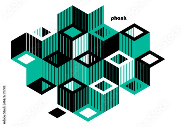 Obraz Isometric 3D cubes vector abstract geometric background, abstraction art polygonal graphic design wallpaper, cubic shapes and forms composition lowpoly style.