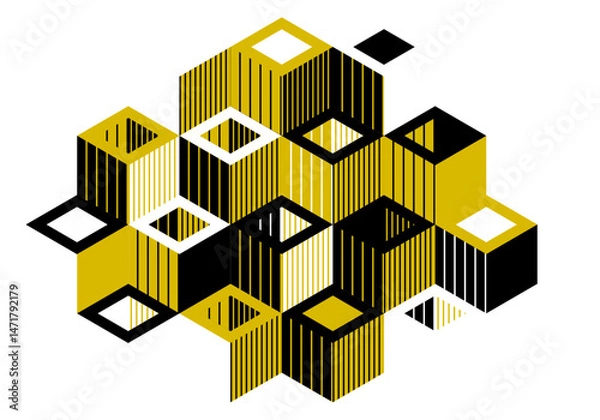 Obraz Isometric 3D cubes vector abstract geometric background, yellow abstraction art architecture city buildings theme, cubic shapes and forms composition lowpoly style.