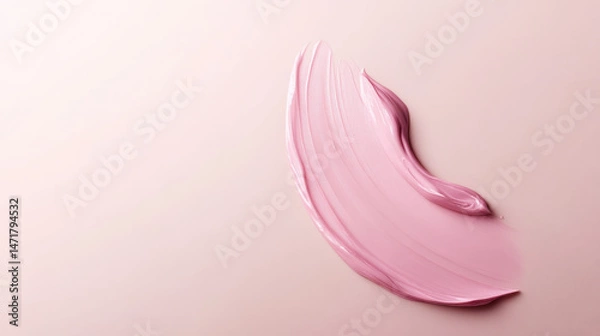 Fototapeta Close-up of smooth pink cosmetic cream or makeup foundation smeared on a soft beige background. Generative AI