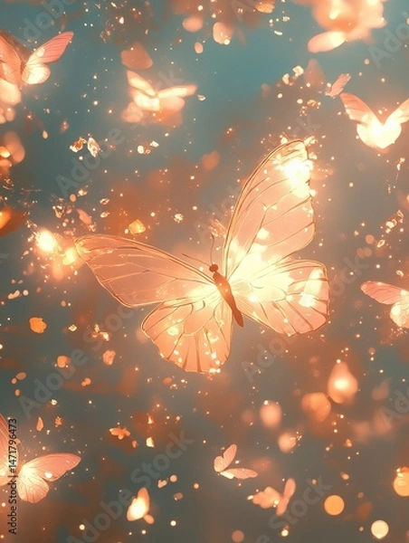 Fototapeta Colorful abstract background with butterflies light texture energy glow wings swirl fantasy new beautiful stock image illustration AI