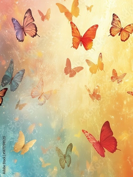 Fototapeta Colorful abstract background with butterflies light texture energy glow wings swirl fantasy new beautiful stock image illustration AI