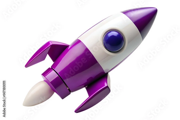 Fototapeta 3D Render Purple and White Toy Rocket Isolated on Transparent Background PNG