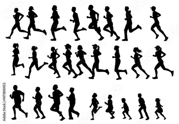 Obraz Running people silhouette, people of all ages are jogging, Run, Senior, kids running