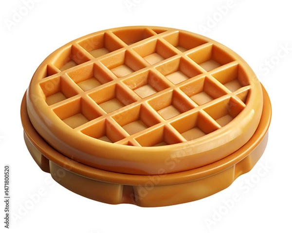 Fototapeta 3D Render of Round Waffle Isolated PNG on Transparent Background