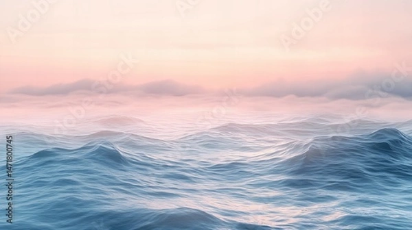 Fototapeta Ocean, Waves, Landscape, Nature, Blue, Sea, Sky serene panoramic view with rolling surf and coastal horizon new beautiful stock image illustration AI