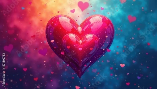 Fototapeta Three hearts forming a triangle, vibrant colors, abstract love concept , pink, relationship