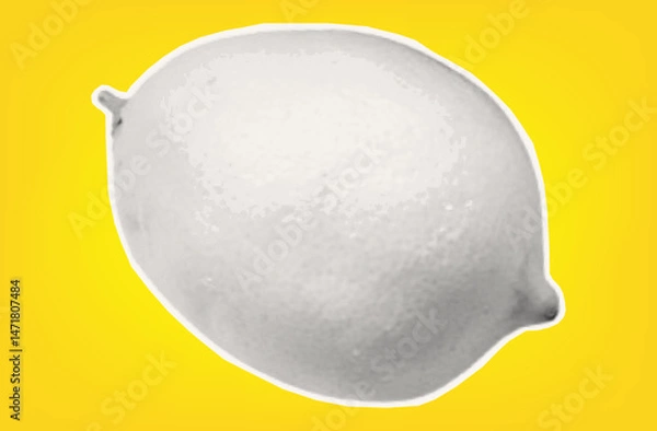 Fototapeta Whole lemon. Citrus tropical fruit with halftone texture. Sour raw fresh food. Isolated lemon on yellow background for modern art collage design. Vector paper cut element.