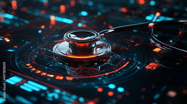 Fototapeta Futuristic Stethoscope on a Digital Interface