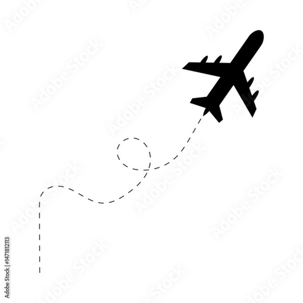 Fototapeta Airplane line path icon,airplane flight route with line trace,vector illustration
